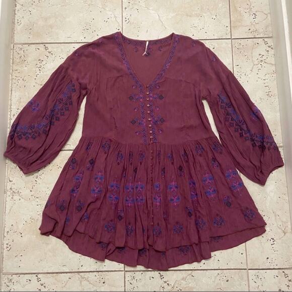 Free People Women's Red Arianna Embroidered Tunic‎ Dress Size XS - Picture 10 of 12
